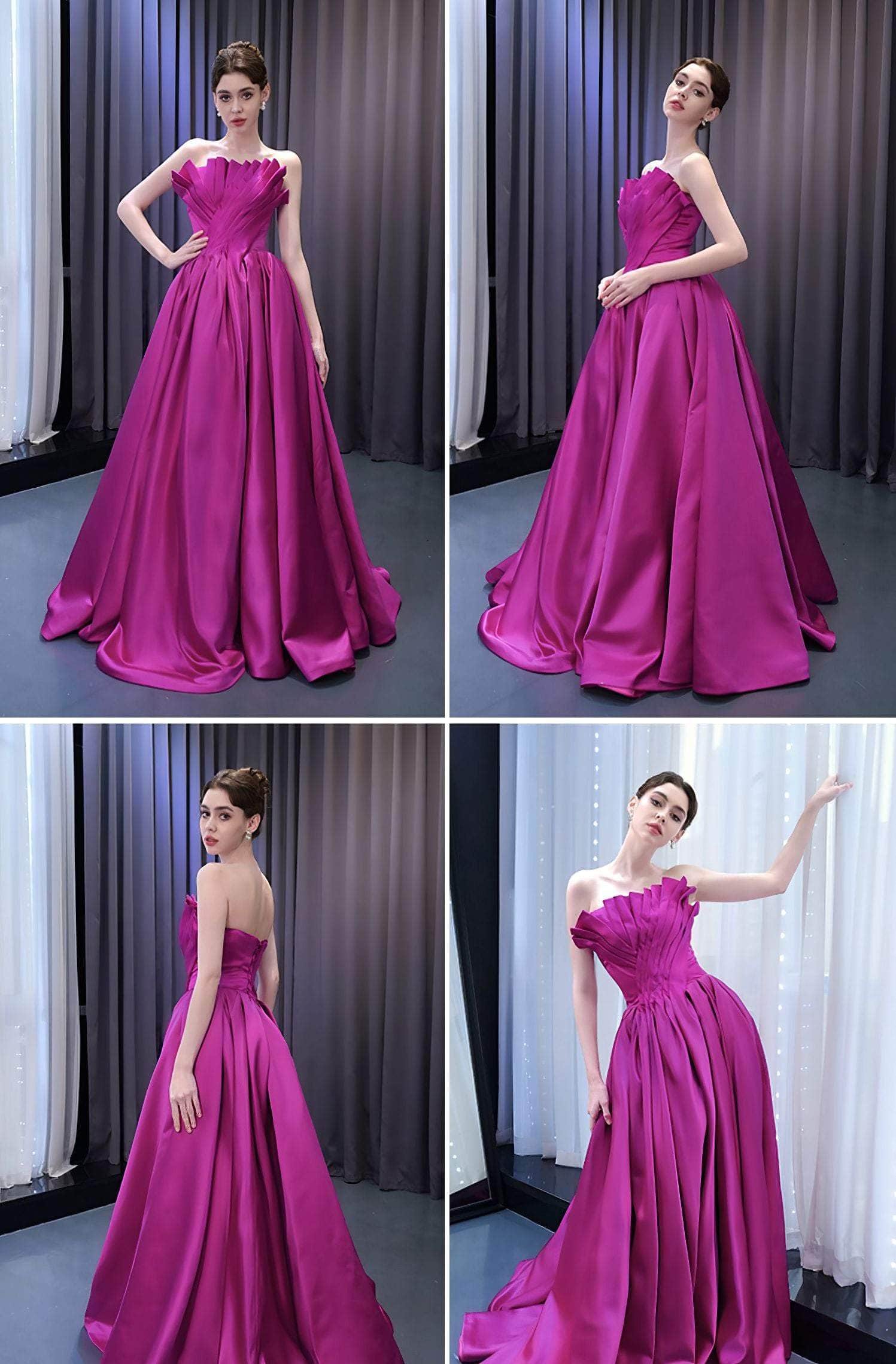 Scalloped Pleated Tube Satin Ball Dress - XRJ102
