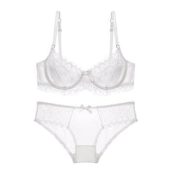 Scalloped Trimmed Floral Mesh Double Strap Panty Set 70A / Ivory