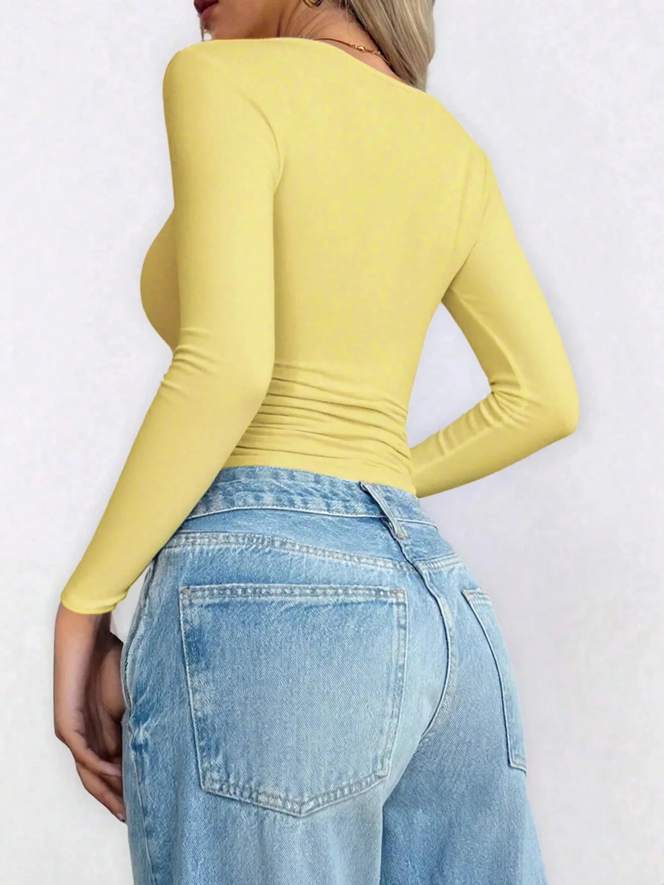 Scoop Neck Long Sleeve Fitted T-Shirt