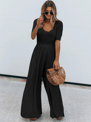 Scoop Neck Short Sleeve Jumpsuit Black / S