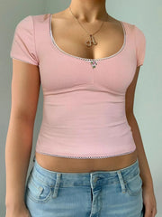 Scoop Neck Short Sleeve T-Shirt Blush Pink / S