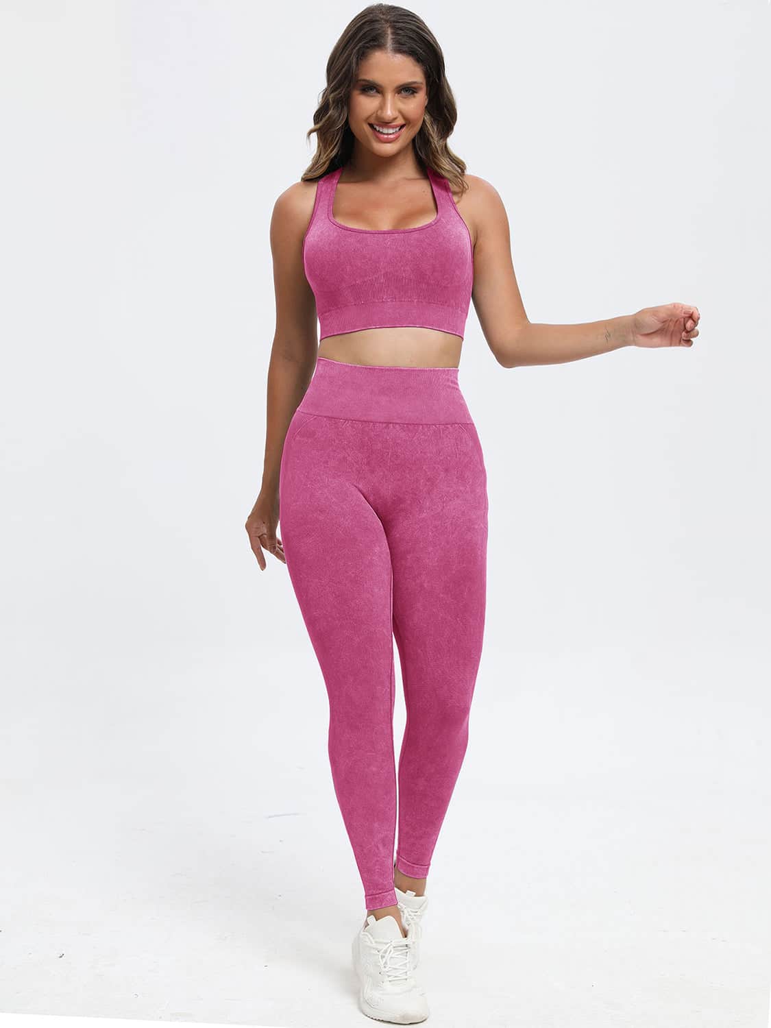 Scoop Neck Wide Strap Top and Pants Active Set Deep Rose / S