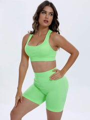 Scoop Neck Wide Strap Top and Shorts Active Set Neon Green / S
