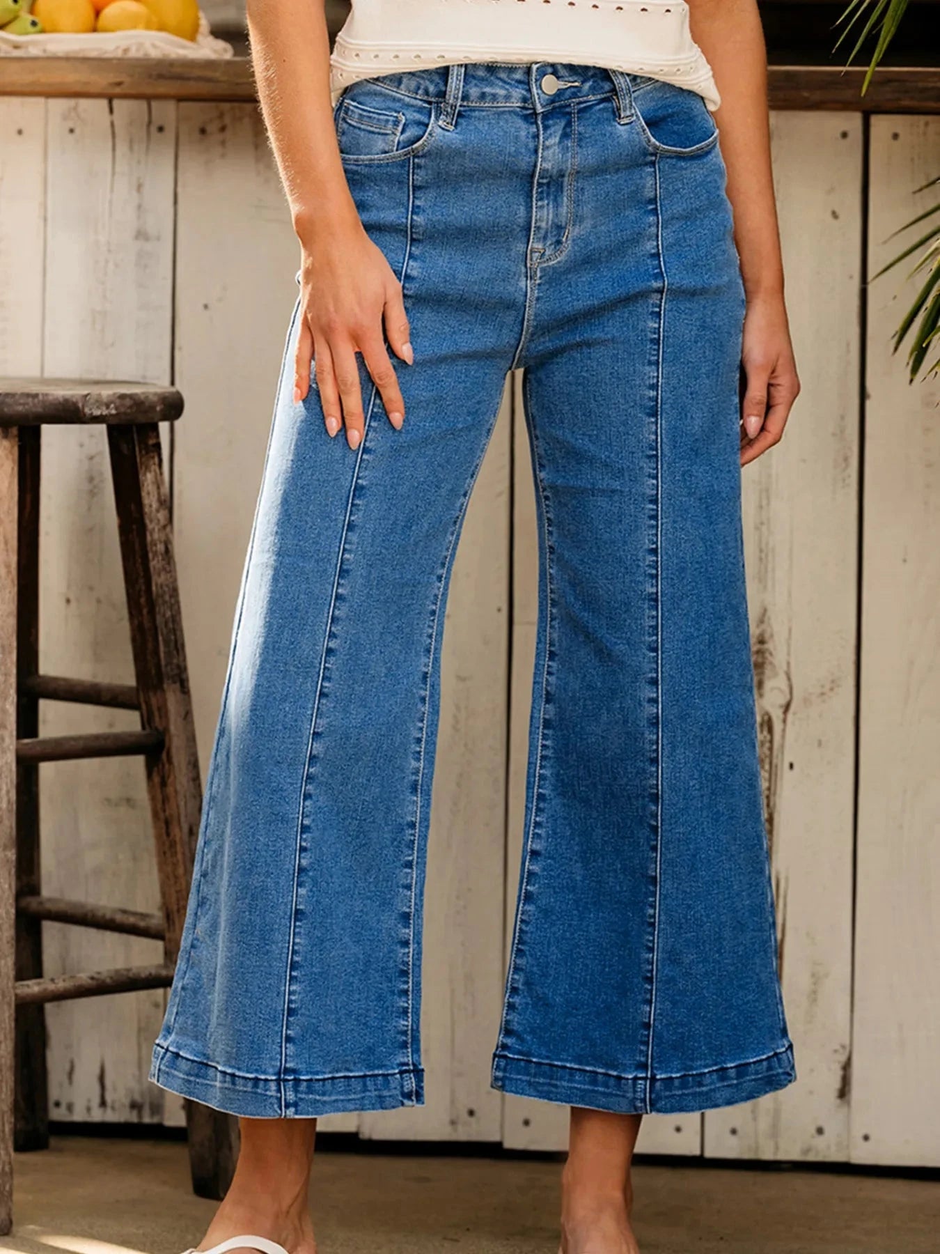 Seam Detail Flared Bottom Ankle Length Jeans