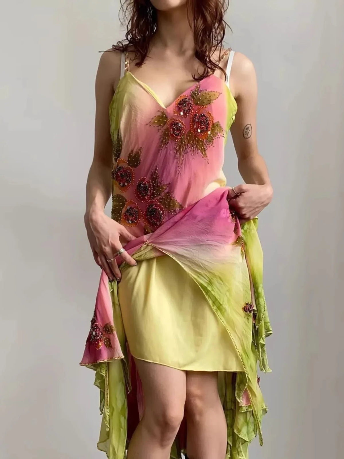 Sequin Asymmetrical Cami Dress Multicolor / S