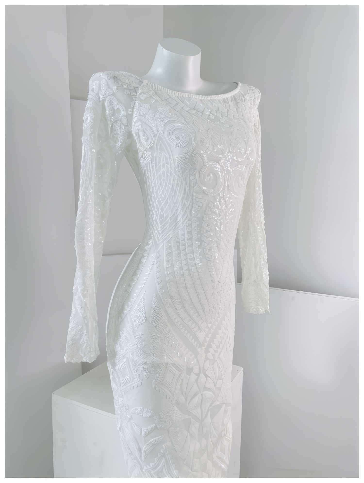 Sequin Embroidered Longsleeve Mermaid Dress