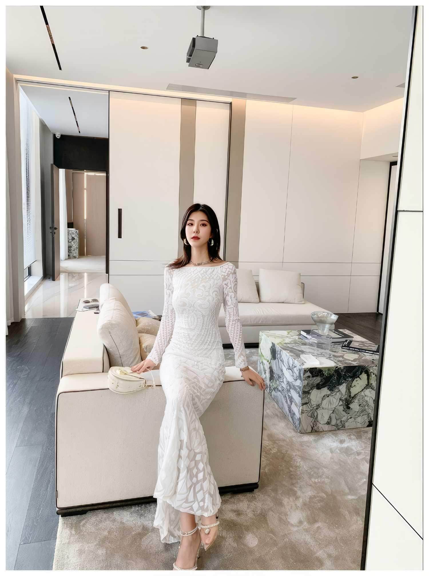 Sequin Embroidered Longsleeve Mermaid Dress