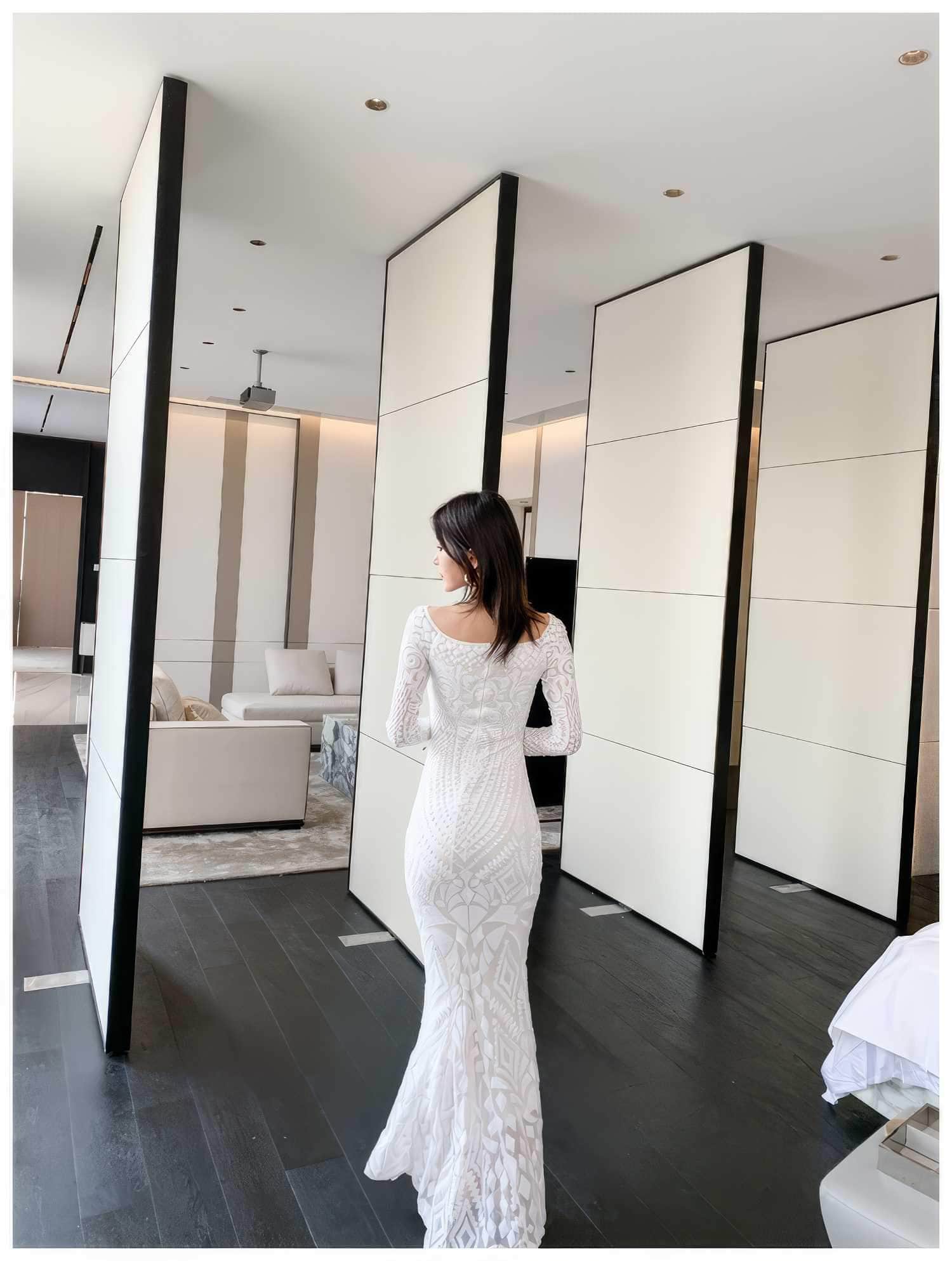 Sequin Embroidered Longsleeve Mermaid Dress