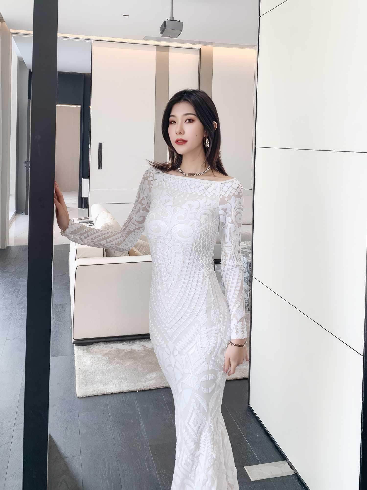 Sequin Embroidered Longsleeve Mermaid Dress