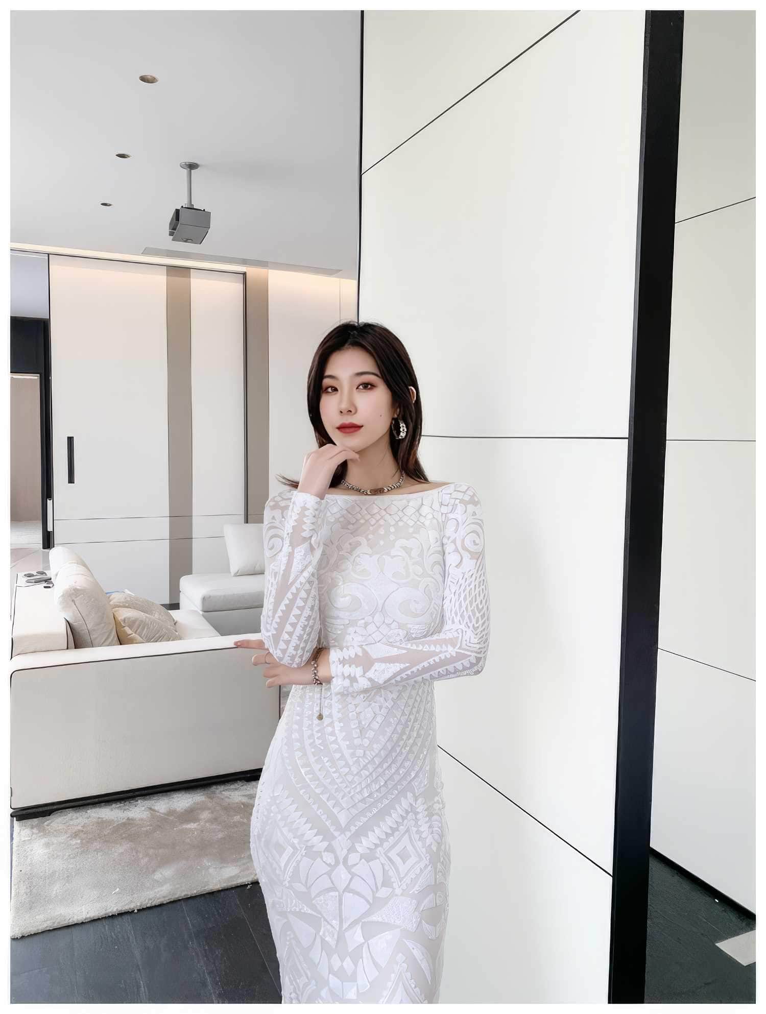 Sequin Embroidered Longsleeve Mermaid Dress