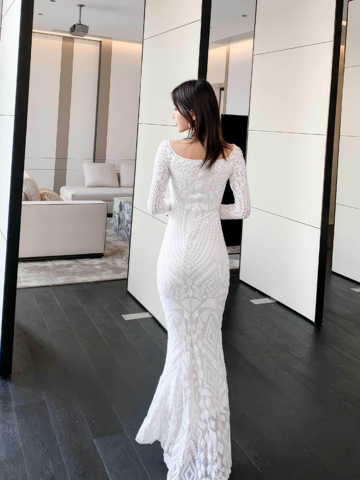 Sequin Embroidered Longsleeve Mermaid Dress
