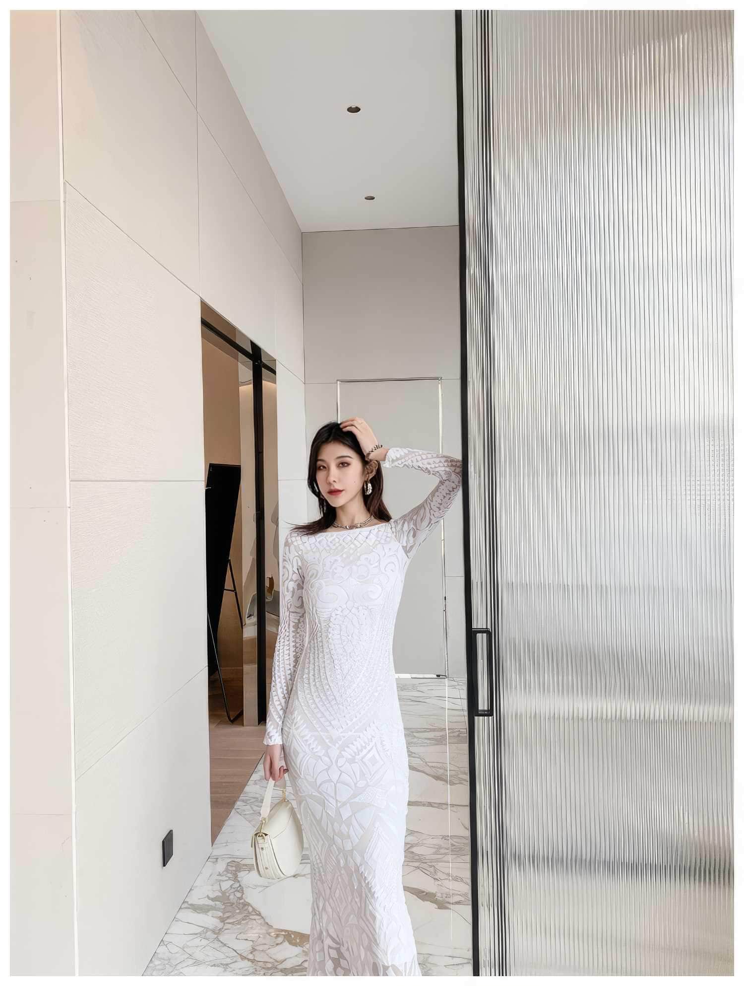 Sequin Embroidered Longsleeve Mermaid Dress