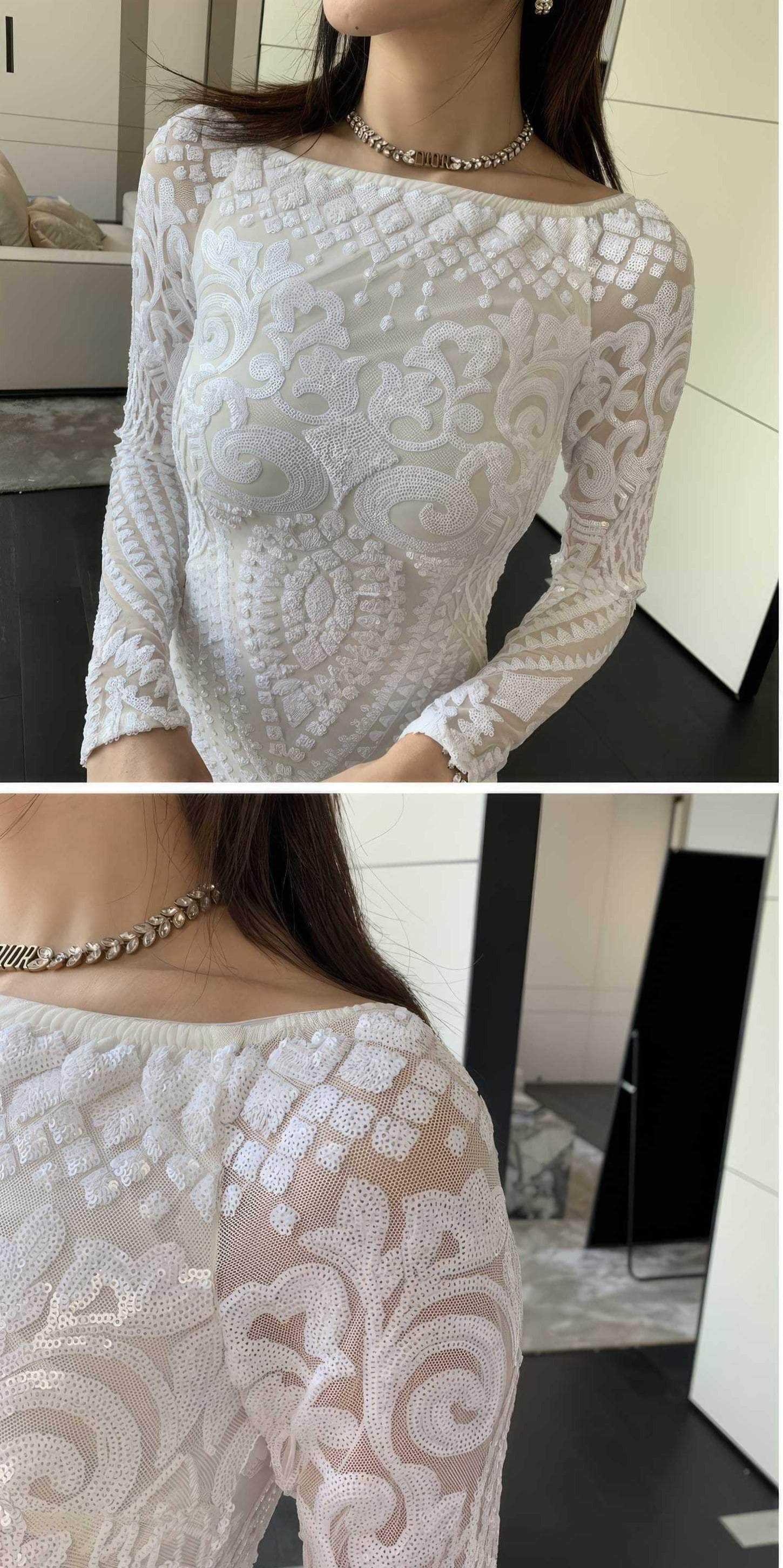 Sequin Embroidered Longsleeve Mermaid Dress