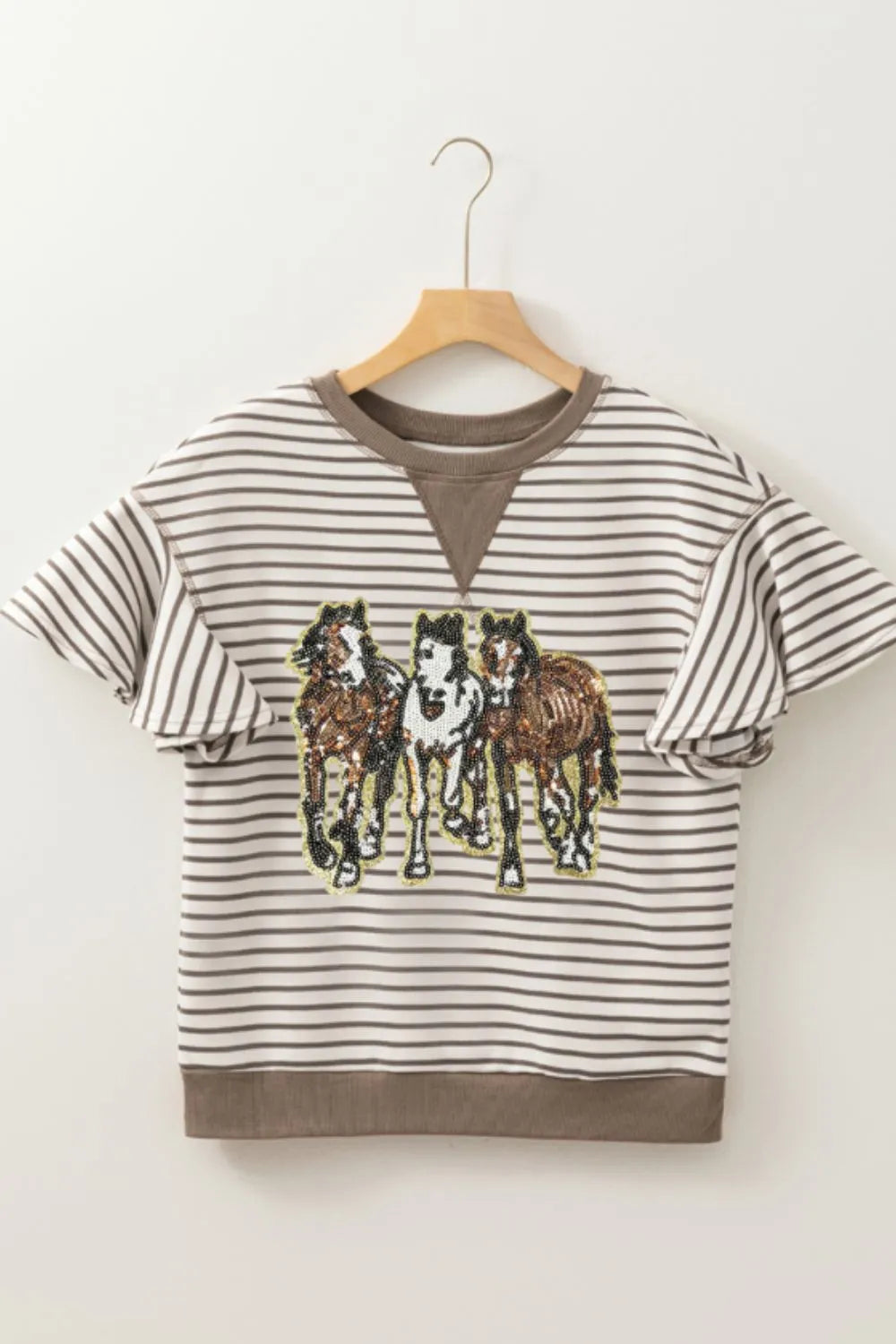 Sequin Striped Round Neck T-Shirt