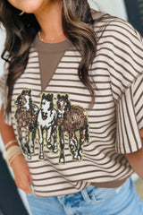 Sequin Striped Round Neck T-Shirt