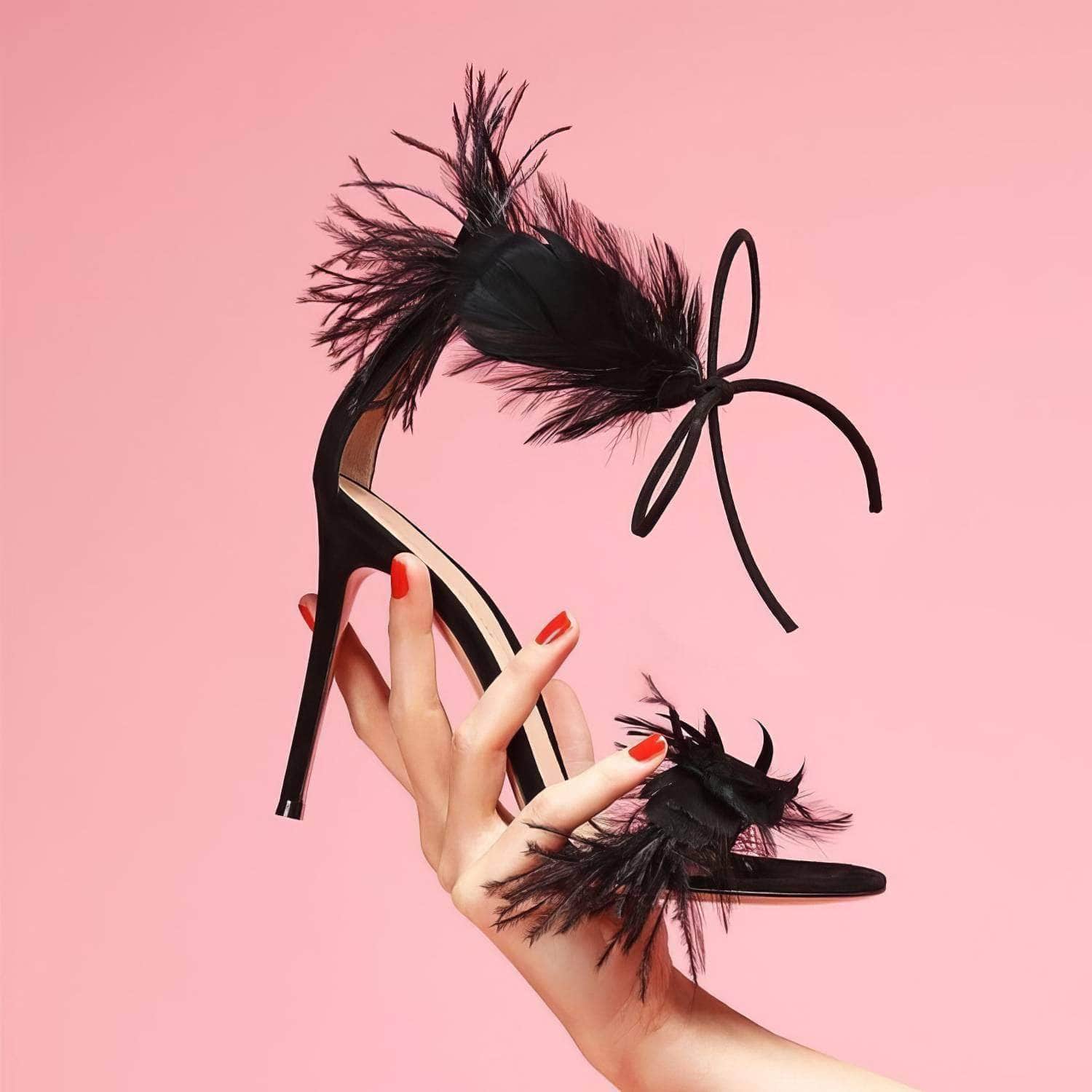 Sexy Feather Peep Toe Strappy Heels