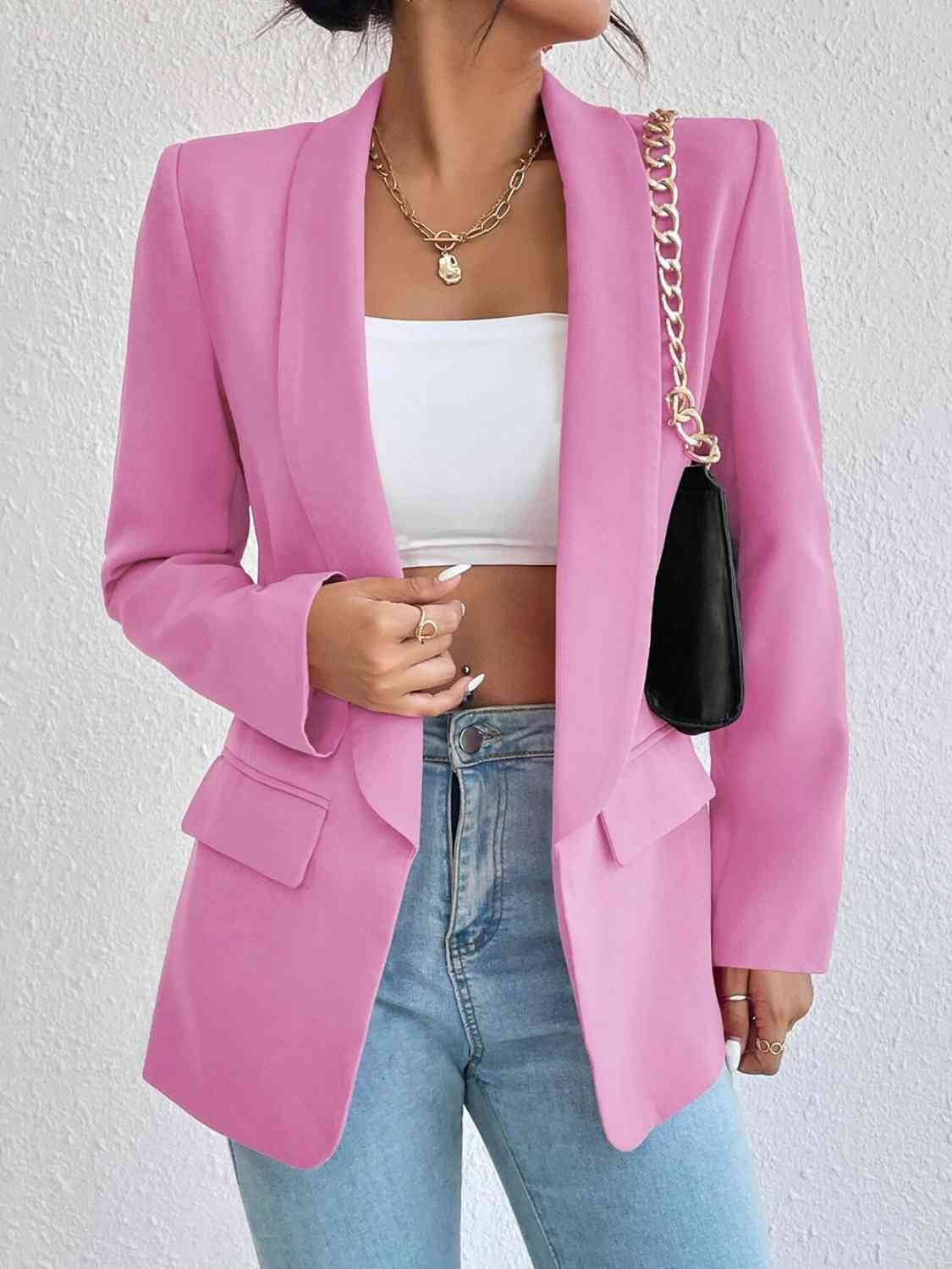 Shawl Collar Long Sleeve Blazer Blush Pink / S