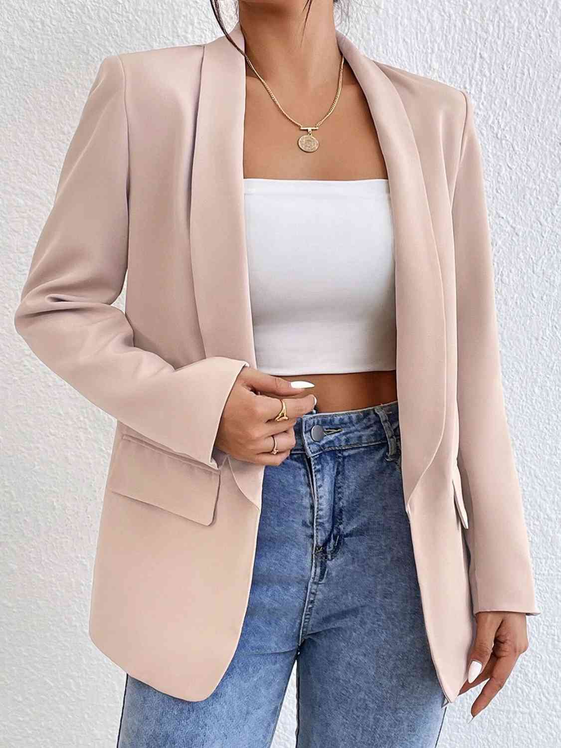 Shawl Collar Long Sleeve Blazer Sand / S