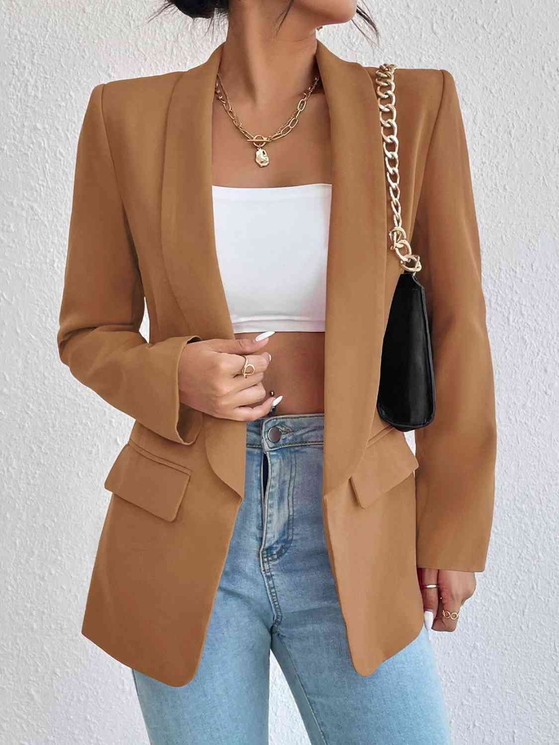 Shawl Collar Long Sleeve Blazer Tan / S