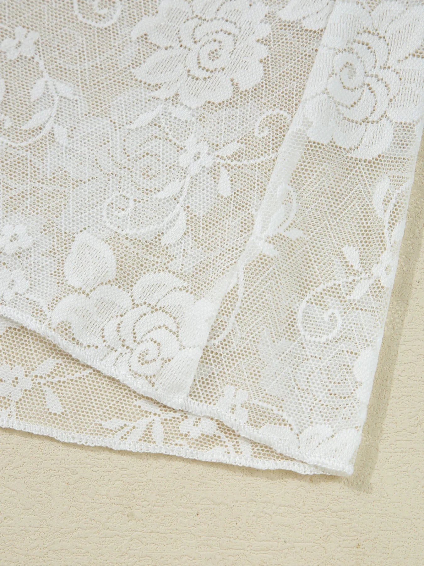 Sheer Floral Lace Mesh Mock Neck Long Sleeve Top