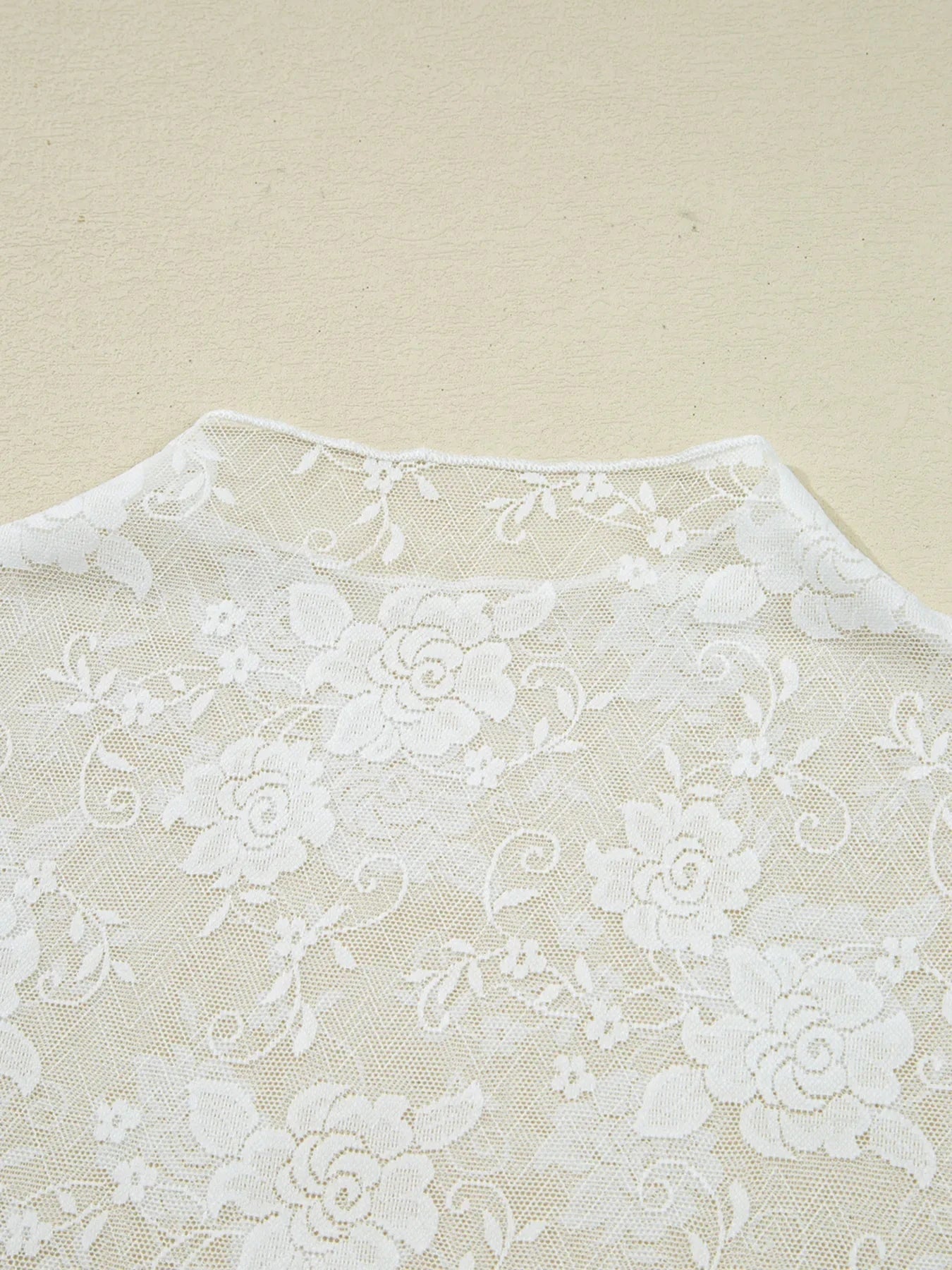 Sheer Floral Lace Mesh Mock Neck Long Sleeve Top