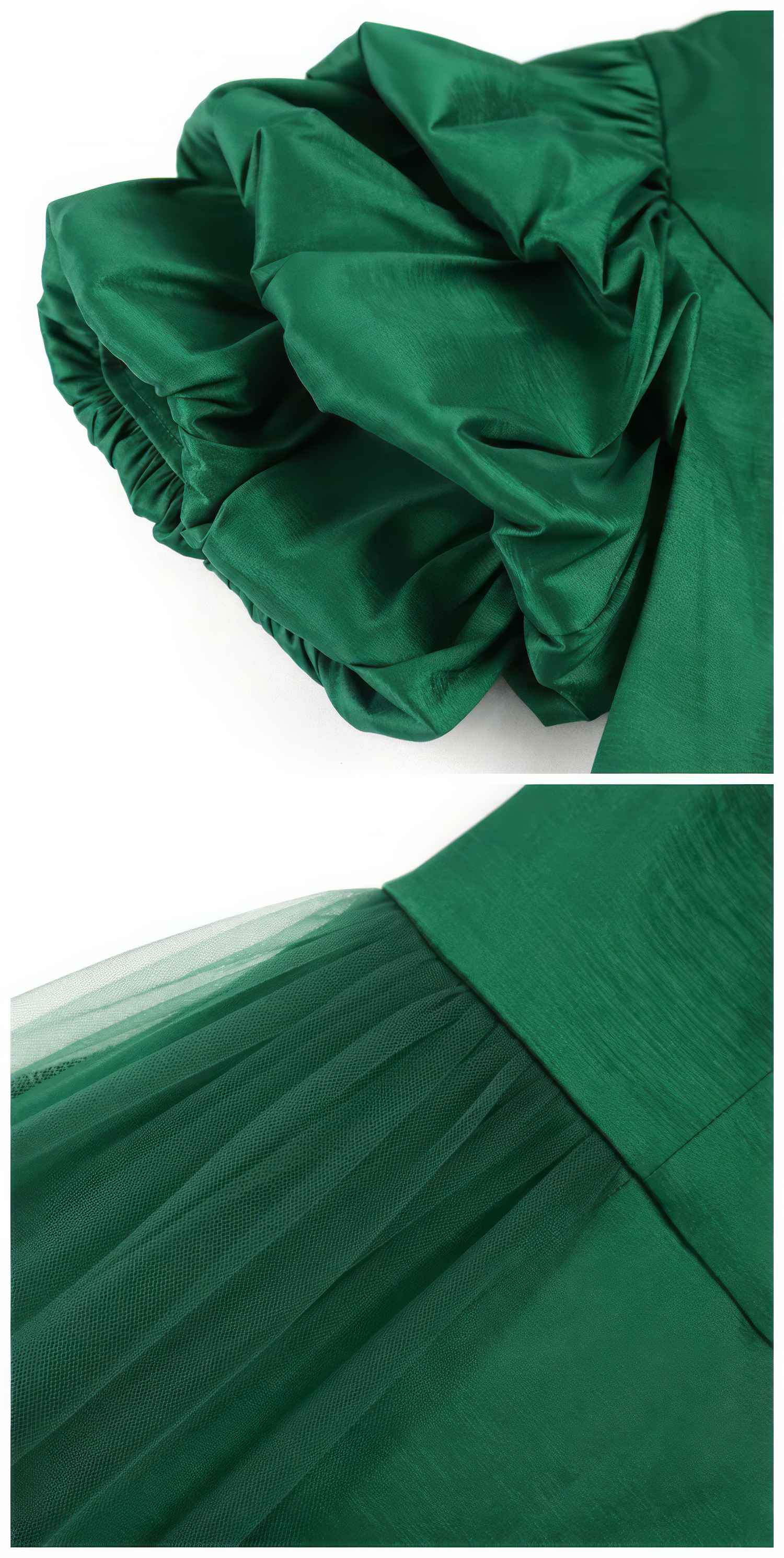 Sheer Mesh Overlay Bouffant Sleeve Satin Dress