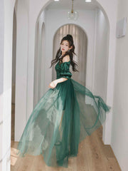 Sheer Mesh Overlay Bouffant Sleeve Satin Dress