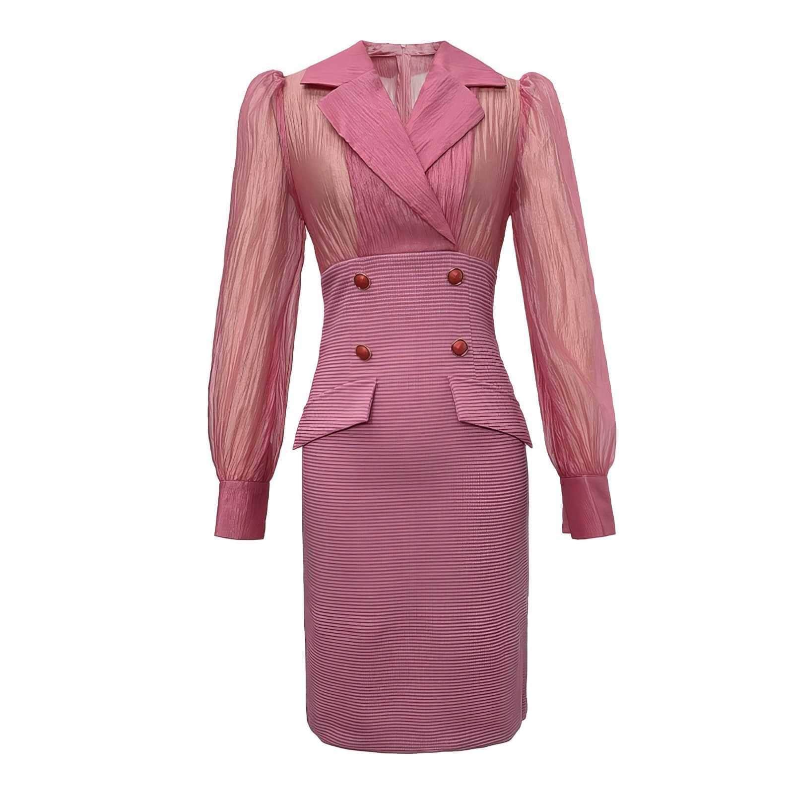 Sheer Sleeves Double Button Blazer Dress