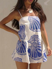 Shell Print Sleeveless Summer Mini Dress