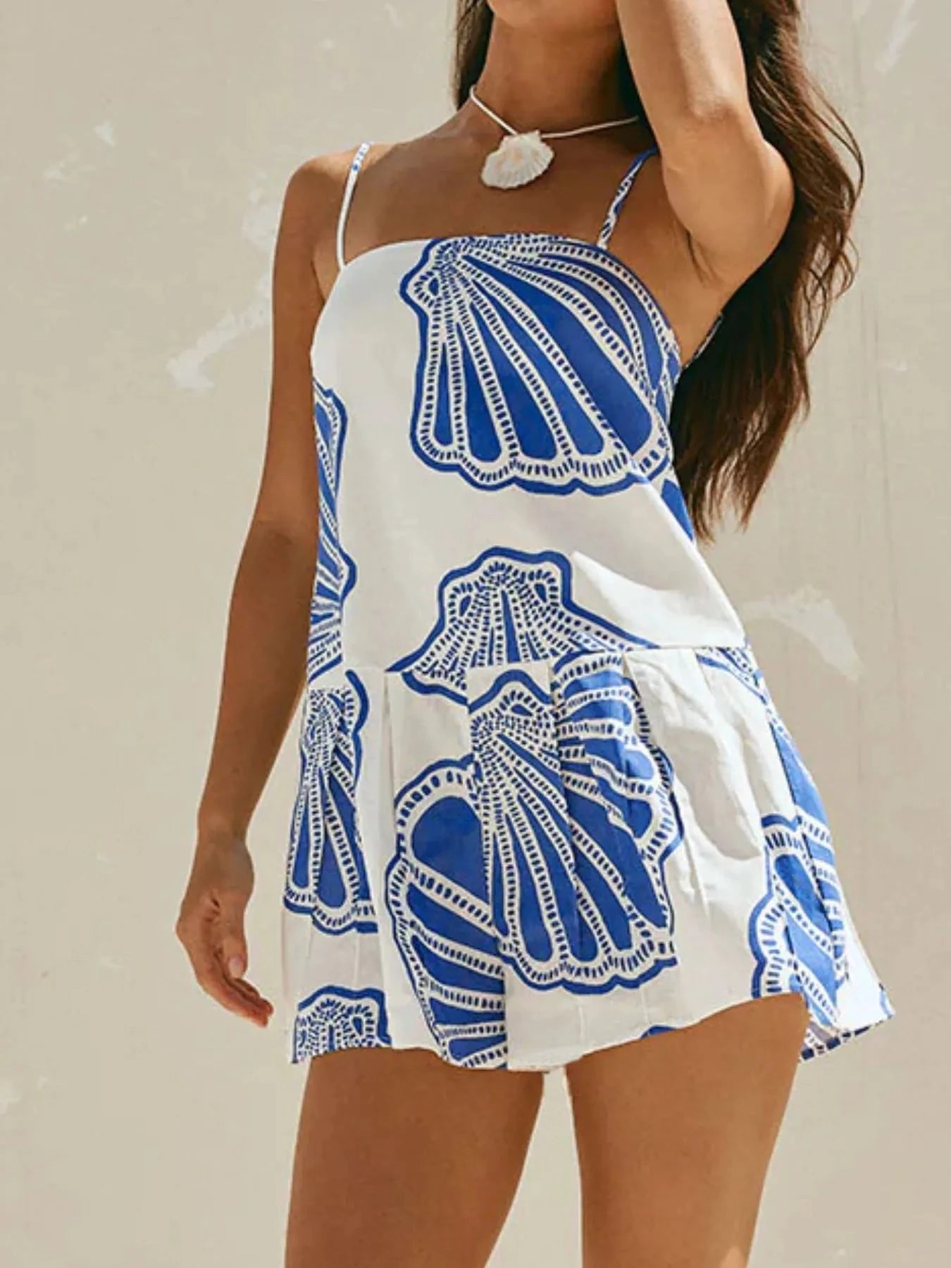 Shell Print Sleeveless Summer Mini Dress
