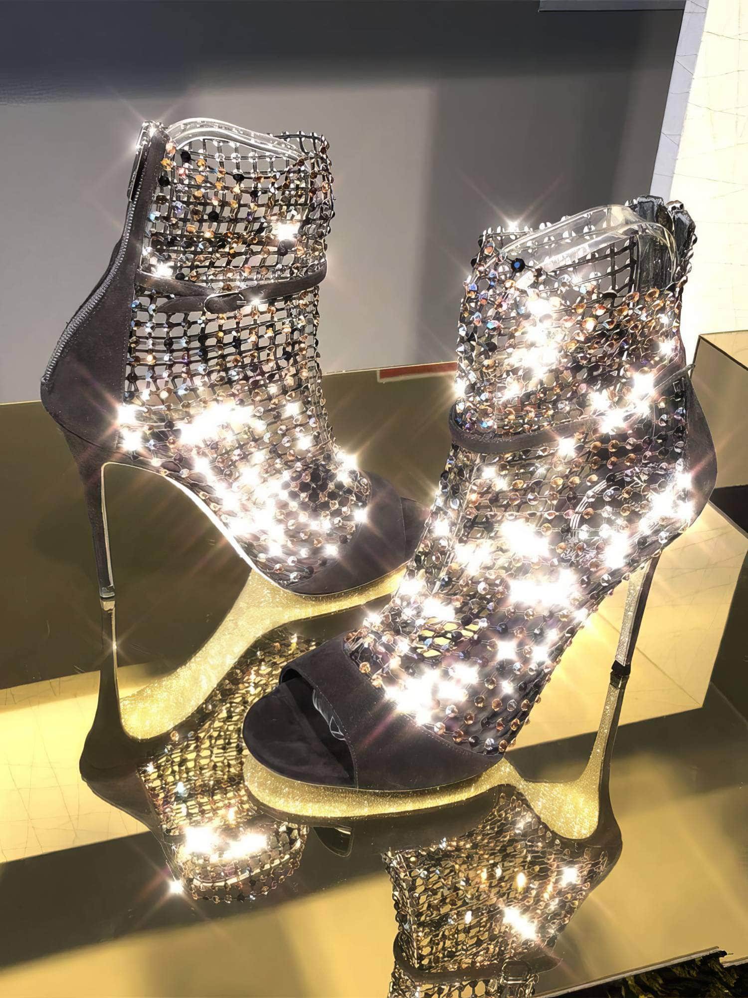 Shining Rhinestone Ankle Boots Heels