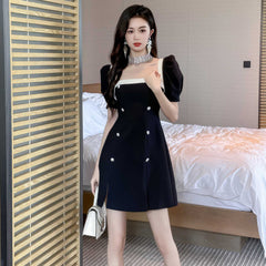 Short Puff Sleeves Square Neck Skater Dress