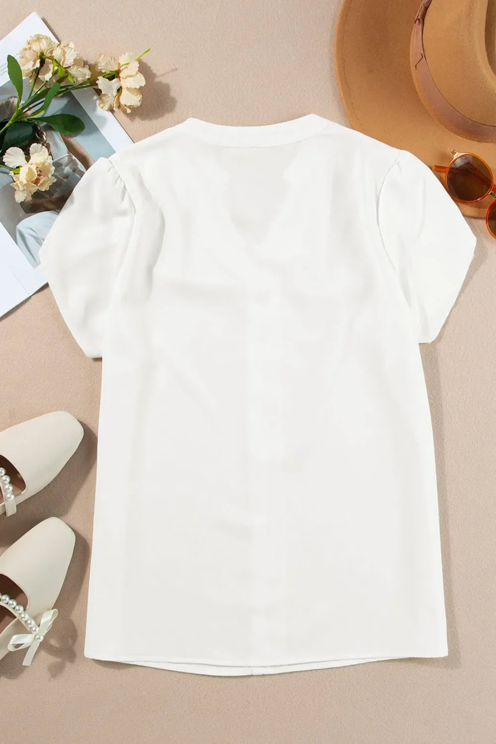 Short Sleeve Notched Blouse
