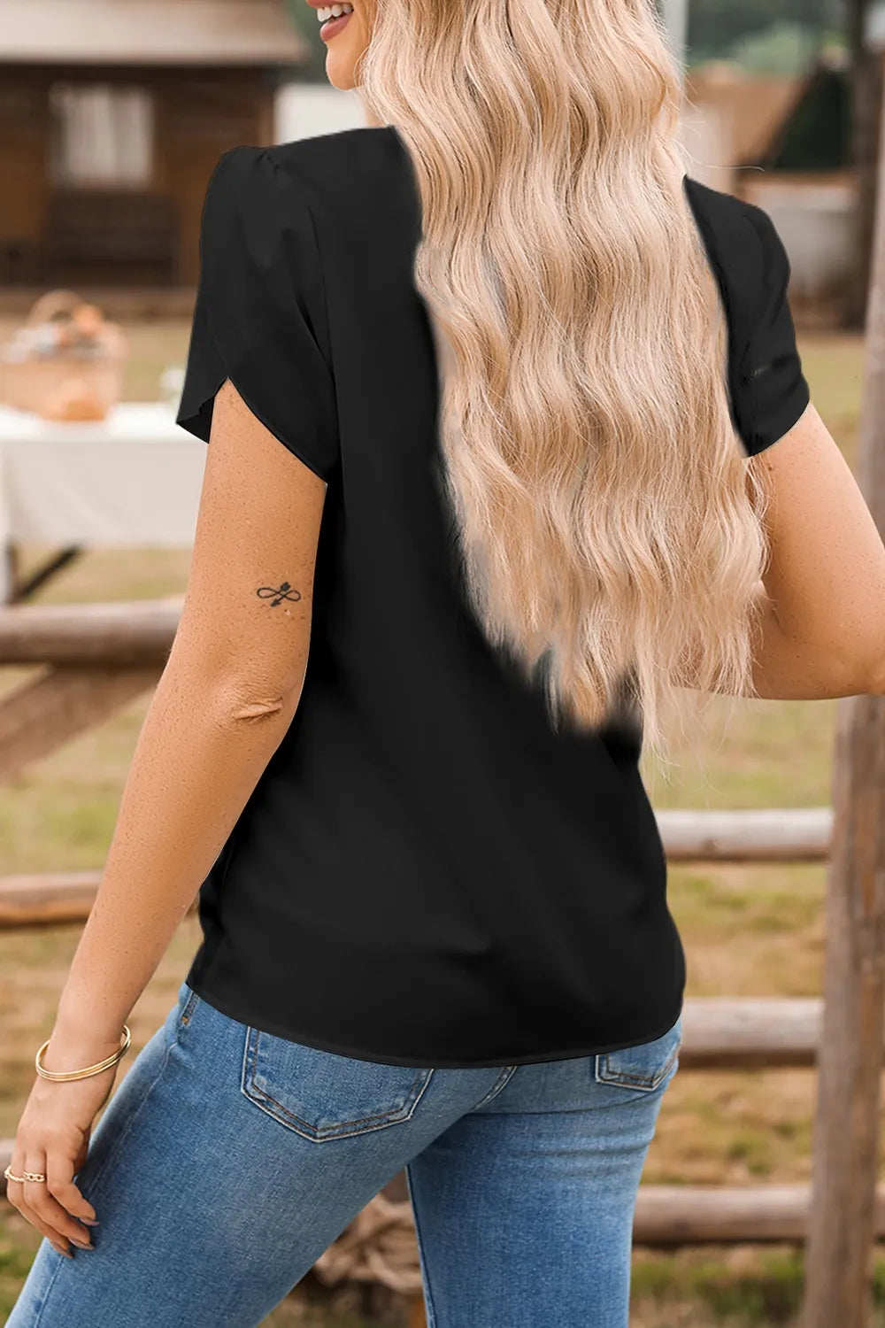 Short Sleeve Notched Blouse