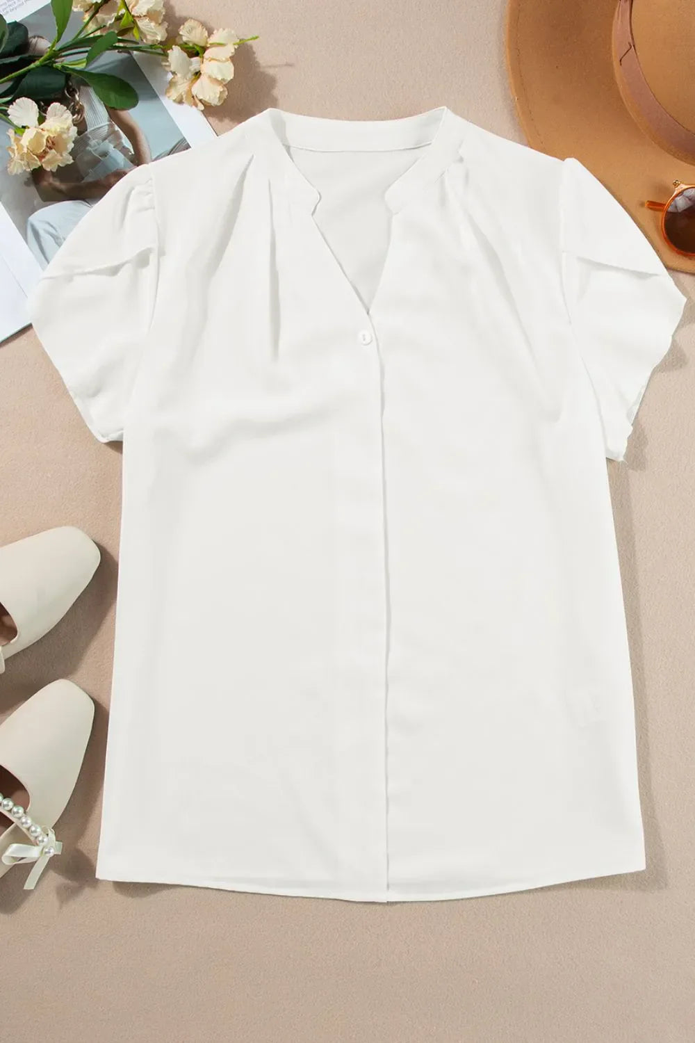 Short Sleeve Notched Blouse