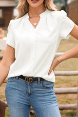 Short Sleeve Notched Blouse White / S