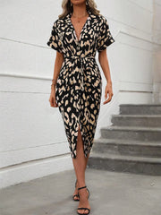 Short Sleeve Tie Waist Dress