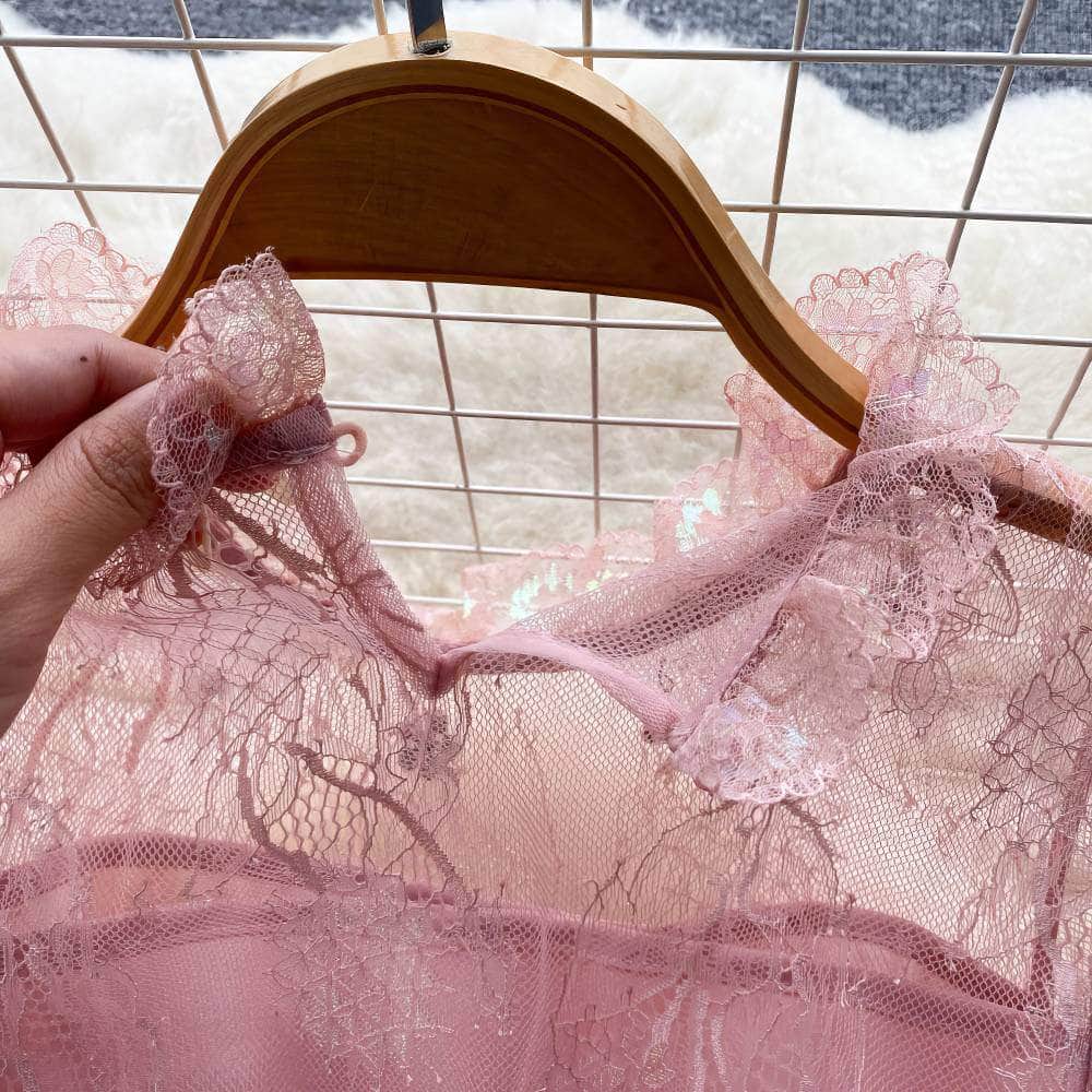 Short Sleeves Mesh Lace Layered Tulle Dress