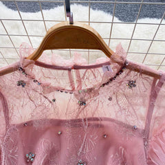Short Sleeves Mesh Lace Layered Tulle Dress