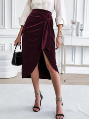 Side Tied Velvet Skirt