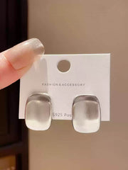 Silver Tone Rounded Square Domed Plate Stud Earrings Silver