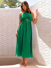 Single Shoulder Midi Dress Dark Green / S