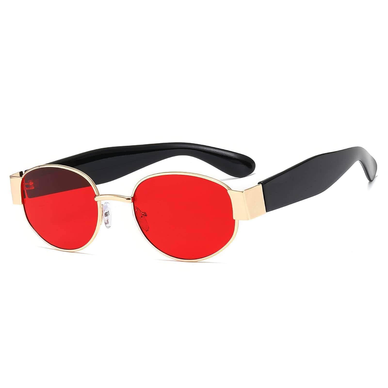 Sleek and Stylish Metal Oval Sunglasses Red/Gold / Resin