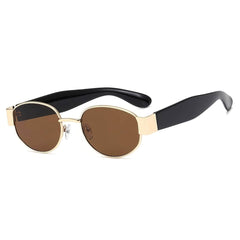 Sleek and Stylish Metal Oval Sunglasses Tea/Gold / Resin