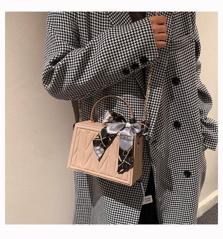 Sleek Box Crossbody Bag with Silk Ribbon Accent