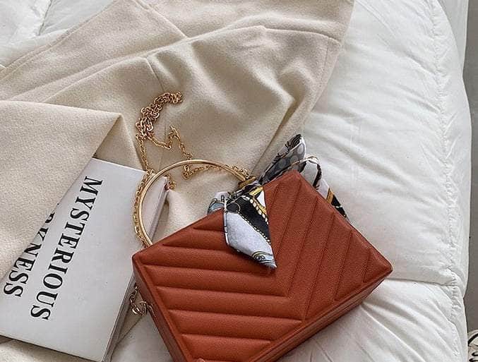 Sleek Box Crossbody Bag with Silk Ribbon Accent