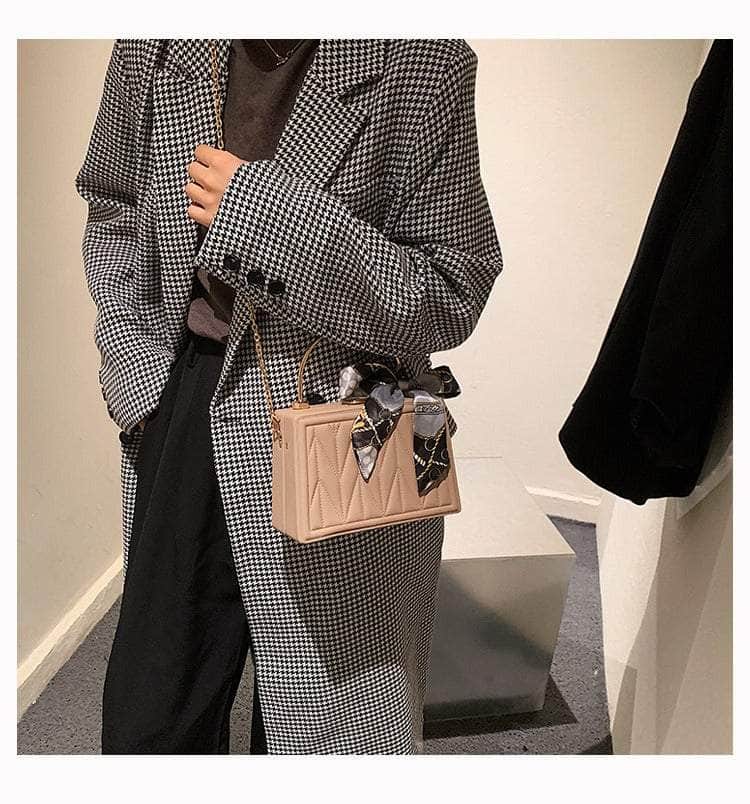 Sleek Box Crossbody Bag with Silk Ribbon Accent