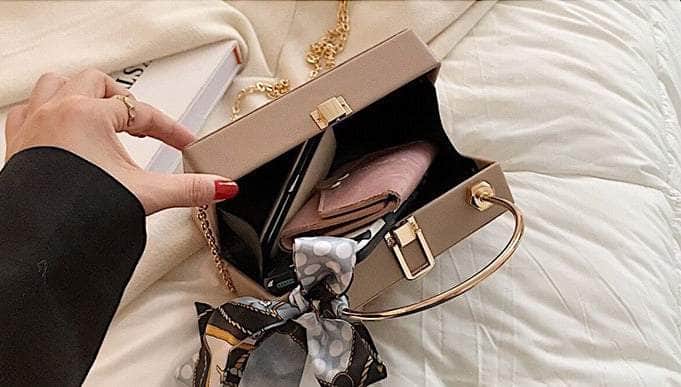 Sleek Box Crossbody Bag with Silk Ribbon Accent