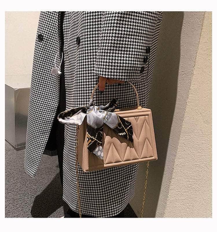 Sleek Box Crossbody Bag with Silk Ribbon Accent