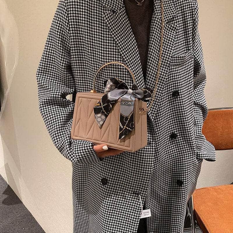 Sleek Box Crossbody Bag with Silk Ribbon Accent